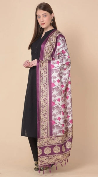 Mayawye Women's Art Silk Printed Dupatta (Purple, Length: 2.25 to 2.50 Mtr)