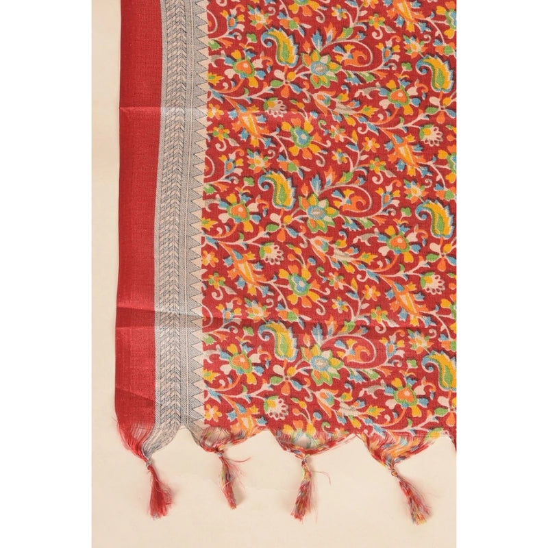 Mayawye Women's Art Silk Printed Dupatta (Red, Length: 2.25 to 2.50 Mtr)