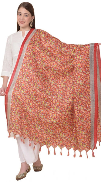 Mayawye Women's Art Silk Printed Dupatta (Red, Length: 2.25 to 2.50 Mtr)