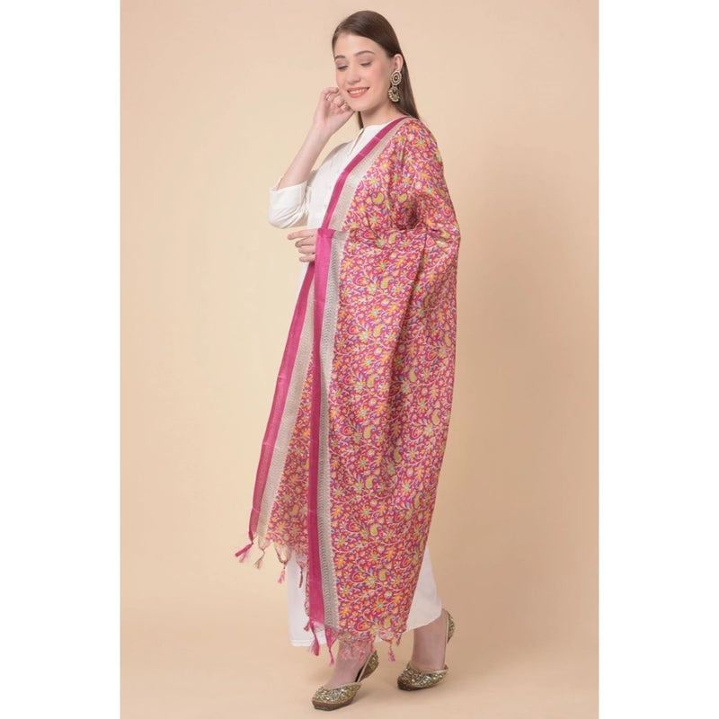 Mayawye Women's Art Silk Printed Dupatta (Pink, Length: 2.25 to 2.50 Mtr)