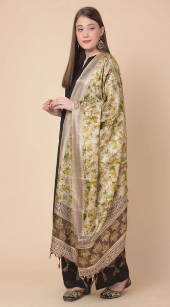 Mayawye Women's Art Silk Printed Dupatta (Gold, Length: 2.25 to 2.50 Mtr)
