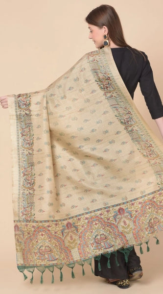 Mayawye Women's Art Silk Printed Dupatta (Gold, Length: 2.25 to 2.50 Mtr)