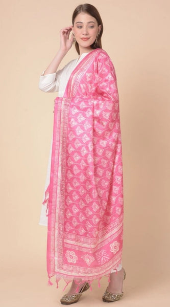 Mayawye Women's Art Silk Printed Dupatta (Pink, Length: 2.25 to 2.50 Mtr)