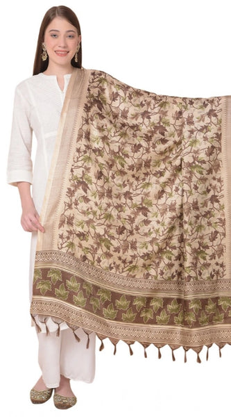 Mayawye Women's Art Silk Printed Dupatta (Gold, Length: 2.25 to 2.50 Mtr)