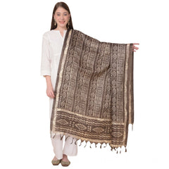 Mayawye Women's Art Silk Printed Dupatta (Brown, Length: 2.25 to 2.50 Mtr)