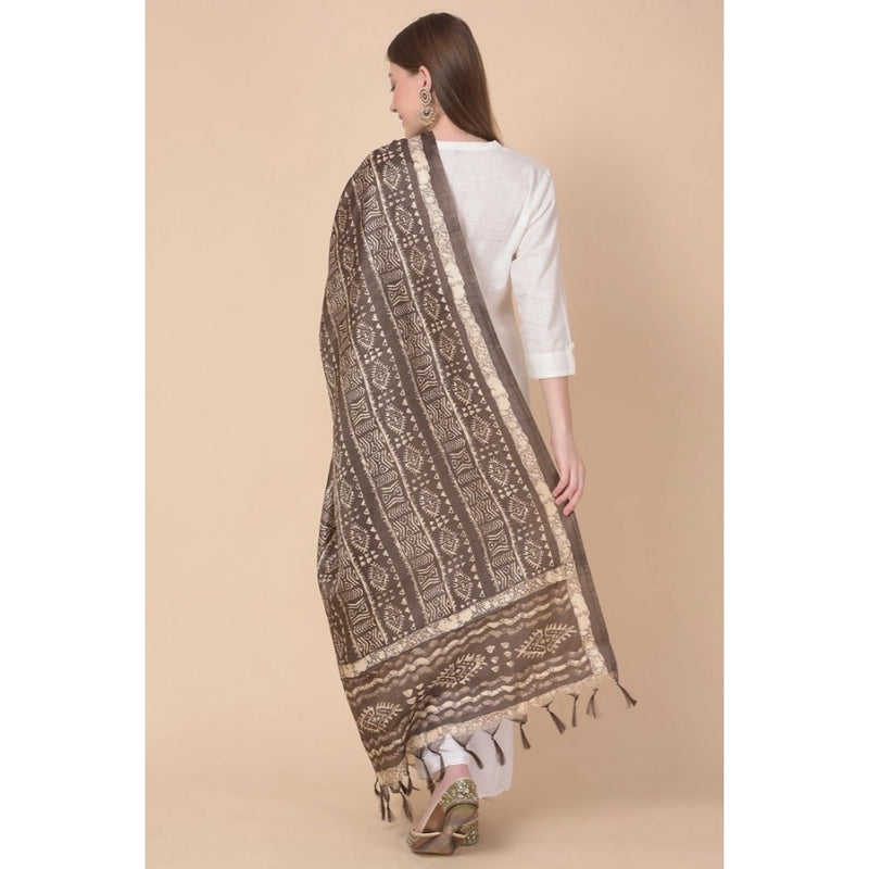 Mayawye Women's Art Silk Printed Dupatta (Brown, Length: 2.25 to 2.50 Mtr)