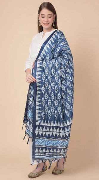 Mayawye Women's Art Silk Printed Dupatta (Blue, Length: 2.25 to 2.50 Mtr)