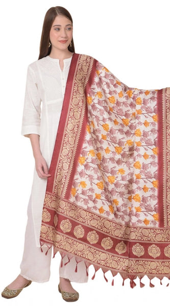 Mayawye Women's Art Silk Printed Dupatta (Maroon, Length: 2.25 to 2.50 Mtr)