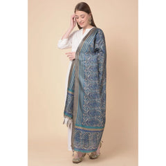 Mayawye Women's Art Silk Printed Dupatta (Blue, Length: 2.25 to 2.50 Mtr)