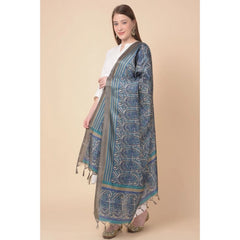 Mayawye Women's Art Silk Printed Dupatta (Blue, Length: 2.25 to 2.50 Mtr)