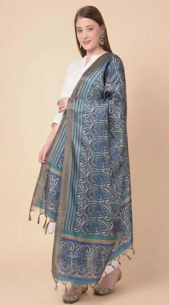 Mayawye Women's Art Silk Printed Dupatta (Blue, Length: 2.25 to 2.50 Mtr)