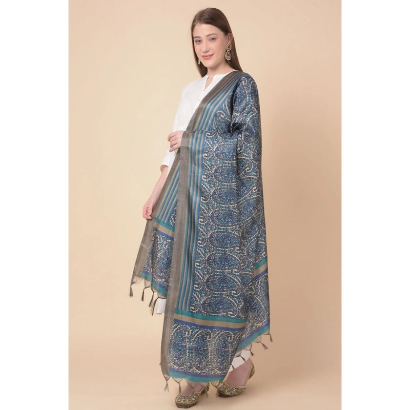 Mayawye Women's Art Silk Printed Dupatta (Blue, Length: 2.25 to 2.50 Mtr)