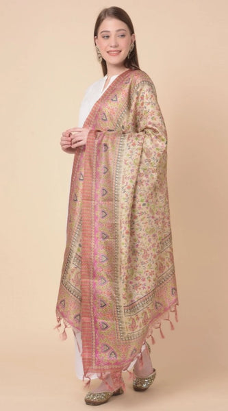 Mayawye Women's Art Silk Printed Dupatta (Pink, Length: 2.25 to 2.50 Mtr)