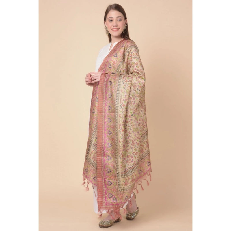 Mayawye Women's Art Silk Printed Dupatta (Pink, Length: 2.25 to 2.50 Mtr)