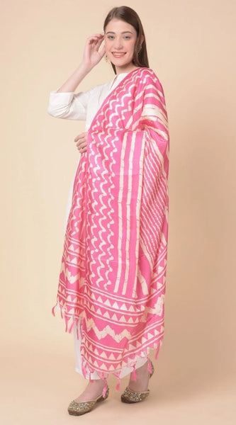 Mayawye Women's Art Silk Printed Dupatta (Pink, Length: 2.25 to 2.50 Mtr)