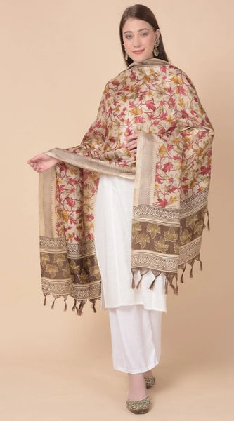 Mayawye Women's Art Silk Printed Dupatta (Gold, Length: 2.25 to 2.50 Mtr)
