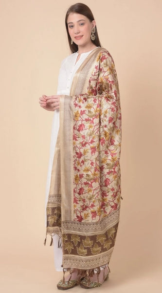 Mayawye Women's Art Silk Printed Dupatta (Gold, Length: 2.25 to 2.50 Mtr)