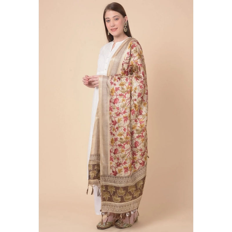Mayawye Women's Art Silk Printed Dupatta (Gold, Length: 2.25 to 2.50 Mtr)