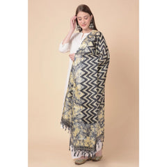 Mayawye Women's Art Silk Printed Dupatta (Black, Length: 2.25 to 2.50 Mtr)