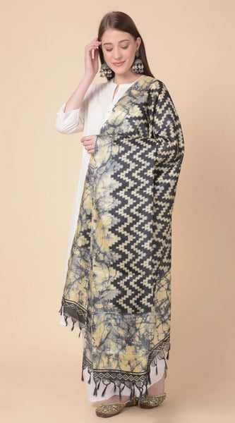 Mayawye Women's Art Silk Printed Dupatta (Black, Length: 2.25 to 2.50 Mtr)