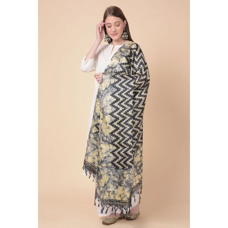 Mayawye Women's Art Silk Printed Dupatta (Black, Length: 2.25 to 2.50 Mtr)