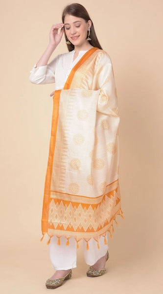 Mayawye Women's Art Silk Printed Dupatta (Orange, Length: 2.25 to 2.50 Mtr)