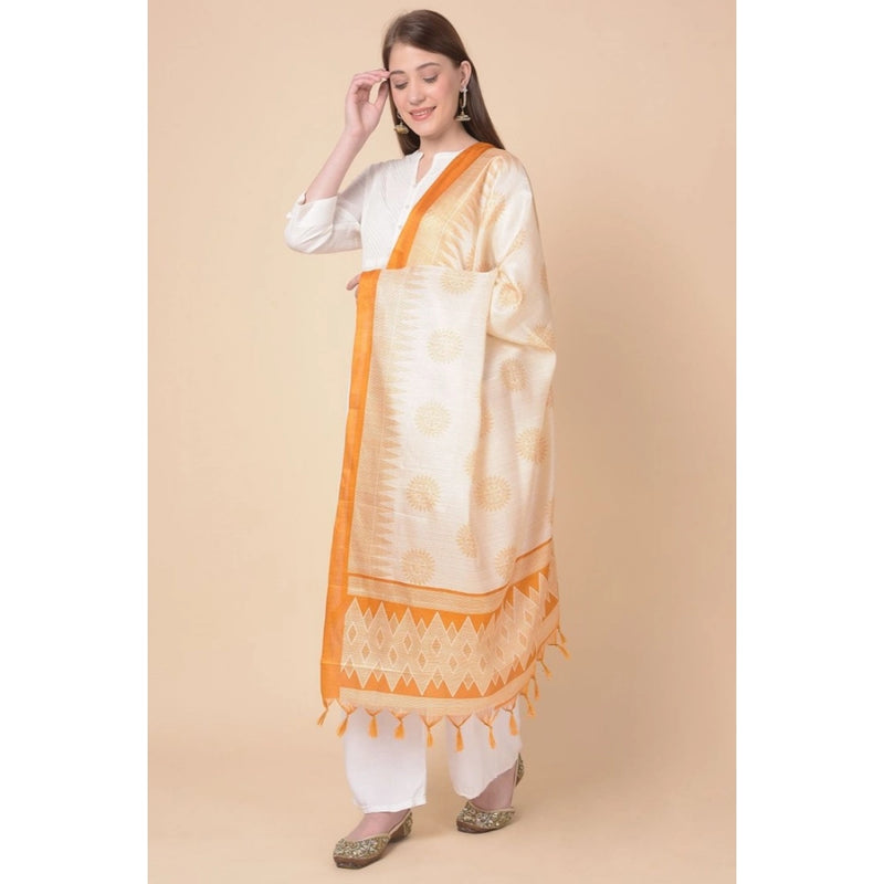 Mayawye Women's Art Silk Printed Dupatta (Orange, Length: 2.25 to 2.50 Mtr)