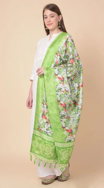 Mayawye Women's Art Silk Printed Dupatta (Light Green, Length: 2.25 to 2.50 Mtr)