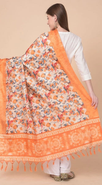 Mayawye Women's Art Silk Printed Dupatta (Orange, Length: 2.25 to 2.50 Mtr)