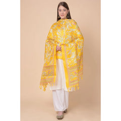 Mayawye Women's Art Silk Printed Dupatta (Yellow, Length: 2.25 to 2.50 Mtr)
