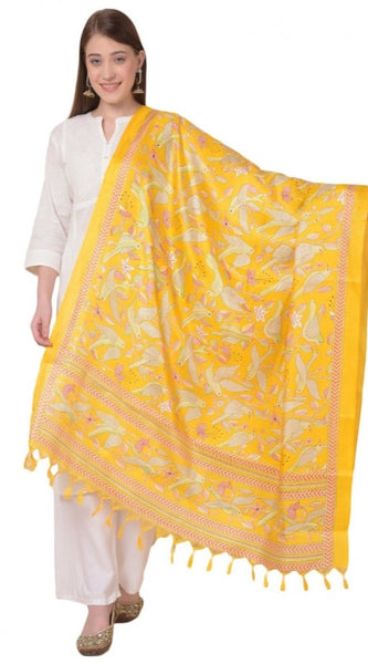 Mayawye Women's Art Silk Printed Dupatta (Yellow, Length: 2.25 to 2.50 Mtr)