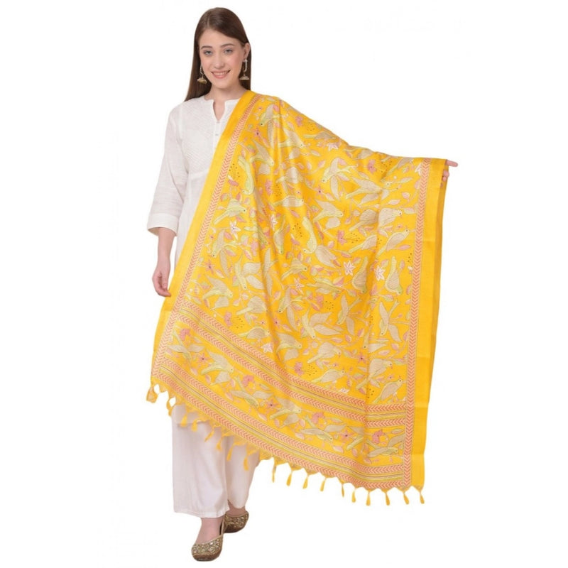 Mayawye Women's Art Silk Printed Dupatta (Yellow, Length: 2.25 to 2.50 Mtr)