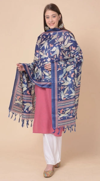 Mayawye Women's Art Silk Printed Dupatta (Blue, Length: 2.25 to 2.50 Mtr)