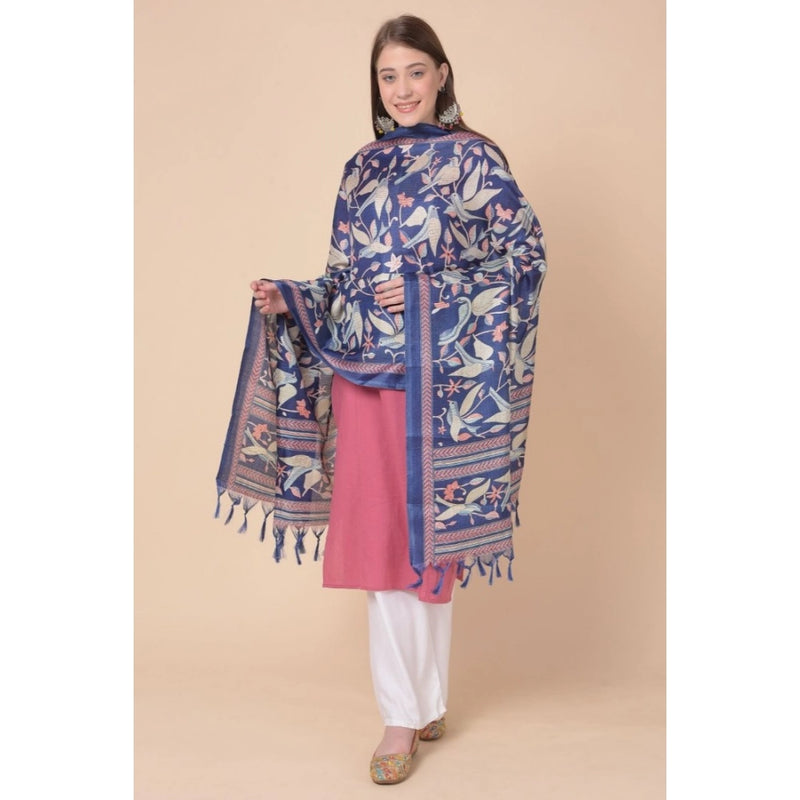 Mayawye Women's Art Silk Printed Dupatta (Blue, Length: 2.25 to 2.50 Mtr)