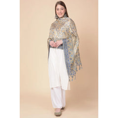 Mayawye Women's Art Silk Printed Dupatta (Grey, Length: 2.25 to 2.50 Mtr)