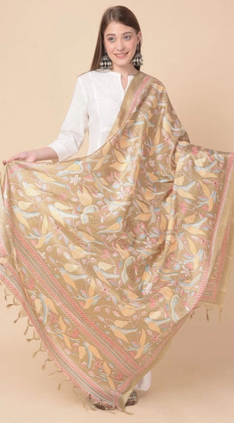 Mayawye Women's Art Silk Printed Dupatta (Light Brown, Length: 2.25 to 2.50 Mtr)