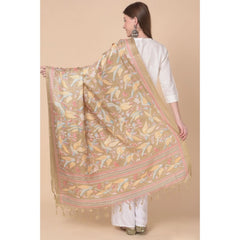 Mayawye Women's Art Silk Printed Dupatta (Light Brown, Length: 2.25 to 2.50 Mtr)