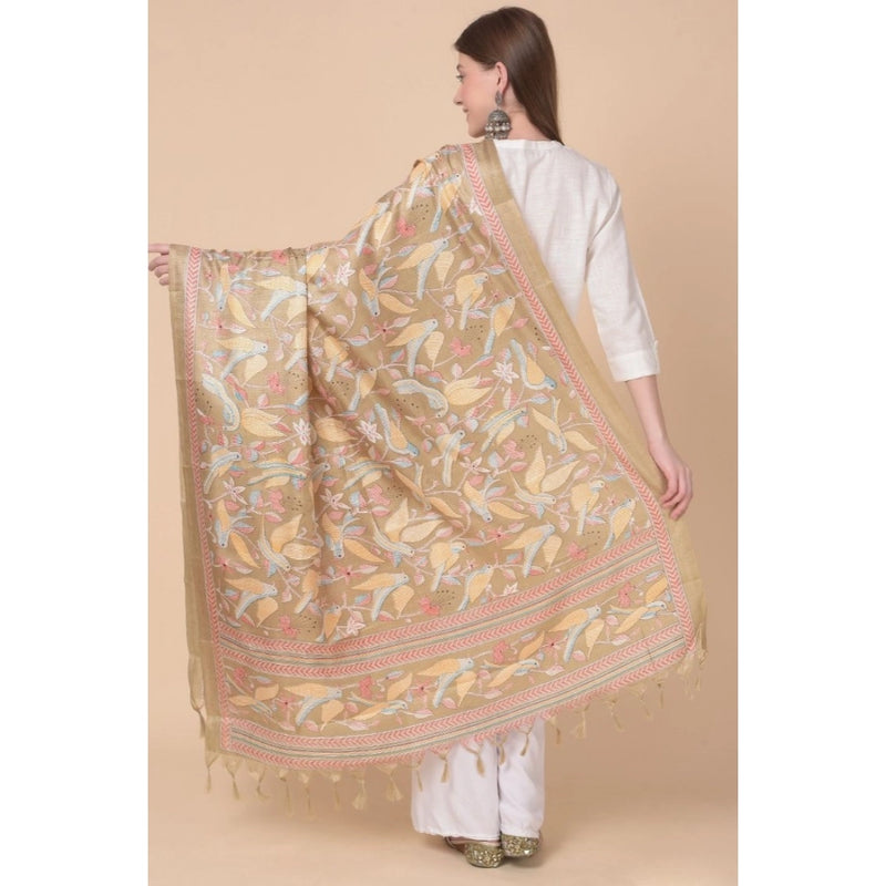 Mayawye Women's Art Silk Printed Dupatta (Light Brown, Length: 2.25 to 2.50 Mtr)