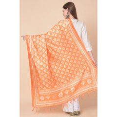 Mayawye Women's Art Silk Printed Dupatta (Orange, Length: 2.25 to 2.50 Mtr)