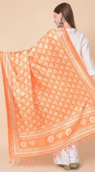 Mayawye Women's Art Silk Printed Dupatta (Orange, Length: 2.25 to 2.50 Mtr)
