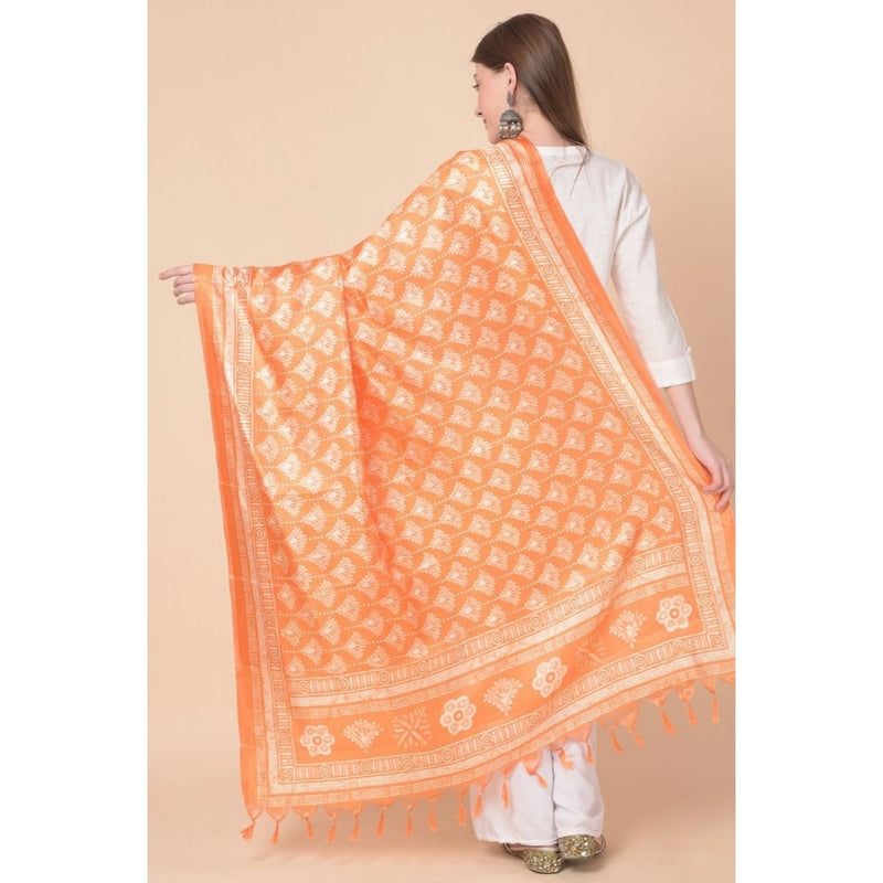 Mayawye Women's Art Silk Printed Dupatta (Orange, Length: 2.25 to 2.50 Mtr)