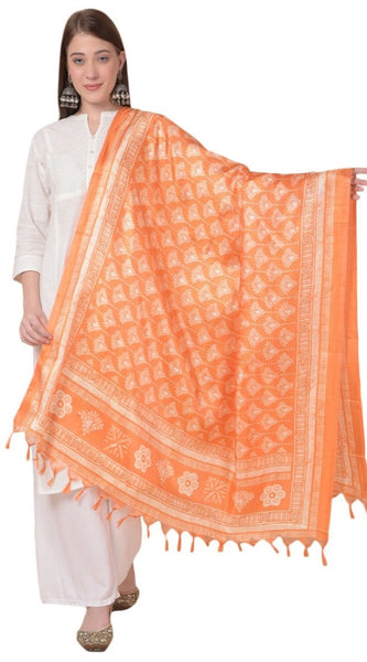 Mayawye Women's Art Silk Printed Dupatta (Orange, Length: 2.25 to 2.50 Mtr)