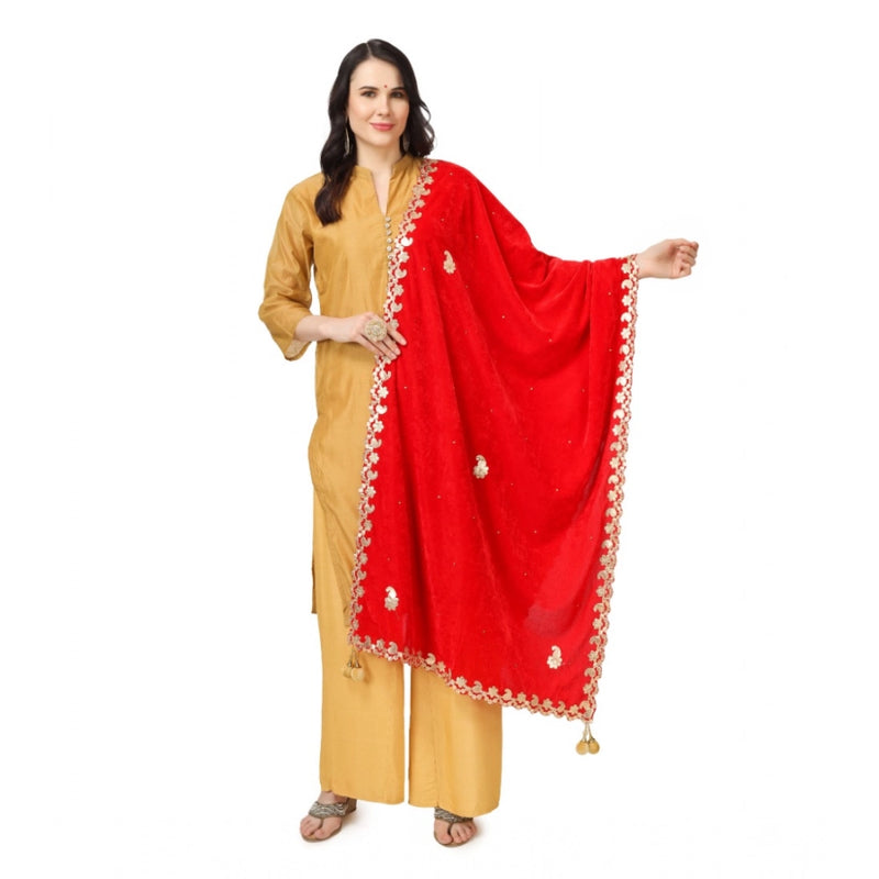 Mayawye Women's Velvet Gotta Patti Dupatta (Red, Length: 2.25 to 2.50 Mtr)