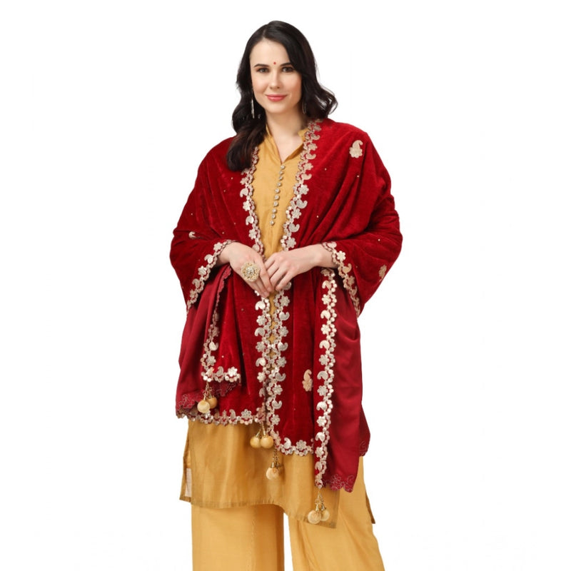 Mayawye Women's Velvet Gotta Patti Dupatta (Maroon, Length: 2.25 to 2.50 Mtr)
