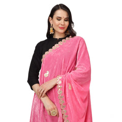 Mayawye Women's Velvet Gotta Patti Dupatta (Pink, Length: 2.25 to 2.50 Mtr)