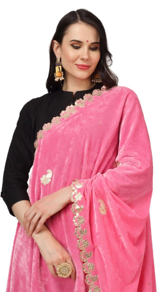 Mayawye Women's Velvet Gotta Patti Dupatta (Pink, Length: 2.25 to 2.50 Mtr)