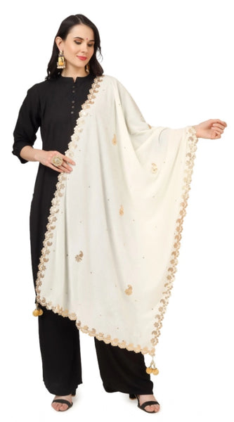 Mayawye Women's Velvet Gotta Patti Dupatta (Off White, Length: 2.25 to 2.50 Mtr)