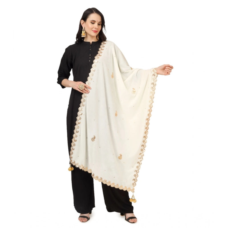 Mayawye Women's Velvet Gotta Patti Dupatta (Off White, Length: 2.25 to 2.50 Mtr)