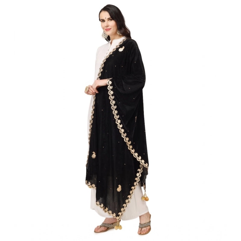 Mayawye Women's Velvet Gotta Patti Dupatta (Black, Length: 2.25 to 2.50 Mtr)