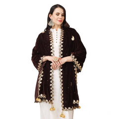 Mayawye Women's Velvet Gotta Patti Dupatta (Brown, Length: 2.25 to 2.50 Mtr)
